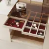 Picture of 153 cm Glass Top Ivory Dresser Walk-in Closet Island with Jewelry Storage