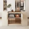 Picture of 153 cm Glass Top Ivory Dresser Walk-in Closet Island with Jewelry Storage