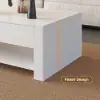 1580mm Modern White Extendable Gaming Coffee Table Fluted with Open Storage