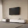 Modern 198 cm - 274 cm Extendable Off-White & Walnut TV Unit with 4 Drawers