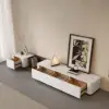 Modern 198 cm - 274 cm Extendable Off-White & Walnut TV Unit with 4 Drawers