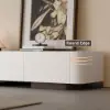 Modern 198 cm - 274 cm Extendable Off-White & Walnut TV Unit with 4 Drawers