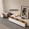 Modern 198 cm - 274 cm Extendable Off-White & Walnut TV Unit with 4 Drawers