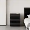 Picture of Humply Black Faux Leather 3-Drawer Nightstand with Charging Station
