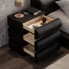 Picture of Humply Black Faux Leather 3-Drawer Nightstand with Charging Station