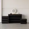 Picture of Humply Black Faux Leather 3-Drawer Nightstand with Charging Station