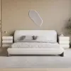 Humply White Faux Leather 3-Drawer Nightstand with Charging Station
