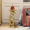 Art Deco 33 cm Round Gold Panther Figurine End Table with Tray Top