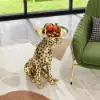 Art Deco 33 cm Round Gold Panther Figurine End Table with Tray Top