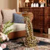 Art Deco 33 cm Round Gold Panther Figurine End Table with Tray Top