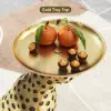 Art Deco 33 cm Round Gold Panther Figurine End Table with Tray Top