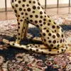 Art Deco 33 cm Round Gold Panther Figurine End Table with Tray Top