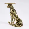 Art Deco 33 cm Round Gold Panther Figurine End Table with Tray Top