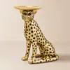 Art Deco 33 cm Round Gold Panther Figurine End Table with Tray Top