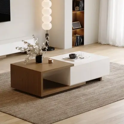 Picture of Quoint 120 - 175 cm Extendable Coffee Table with 2 Drawers – White Walnut Retracted