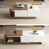 Quoint 120 - 175 cm Extendable Coffee Table with 2 Drawers – White Walnut Retracted