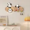 4-Hook Wall Mounted Decorative Panda Coat Rack with 25cm LED Acrylic Clock