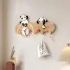 4-Hook Wall Mounted Decorative Panda Coat Rack with 25cm LED Acrylic Clock