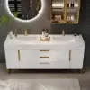 Aro 59" Freestanding Double Bathroom Vanity with Sink, Sintered Stone Top – White – Drawers Doors Faux
