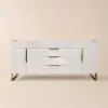 Aro 59" Freestanding Double Bathroom Vanity with Sink, Sintered Stone Top – White – Drawers Doors Faux
