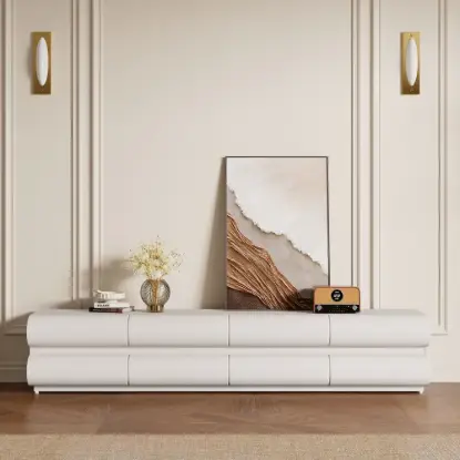 Picture of Humply 2000mm Modern Warm White Leather Long TV Stand with 8 Drawers Media Console