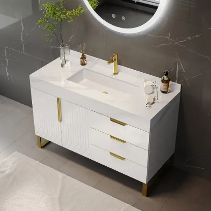 Picture of Aro 35-inch Freestanding Single Bathroom Vanity with Sink, Sintered Stone Top – White – AUD-H0860