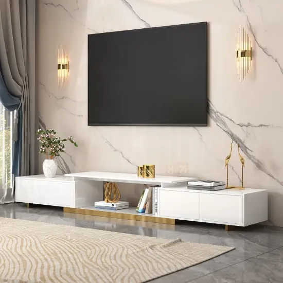 Mordel 160 - 238 cm Extendable White TV Stand with Storage