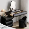 Humply Black Leather Makeup Vanity Set with Mirror