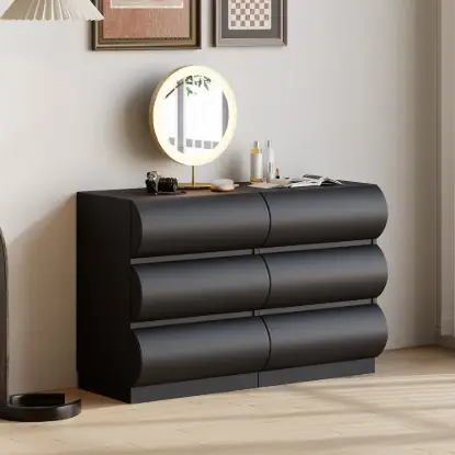 Humply 100 cm Black Leather 6-Drawer Dresser