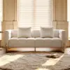 Axial 200 cm Boucle Fluted Sofa with Gold Legs & Pillows – White Upholstered Modular