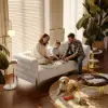 Axial 200 cm Boucle Fluted Sofa with Gold Legs & Pillows – White Upholstered Modular