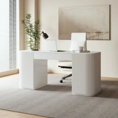 Picture of Velign 60" White Standing Computer Desk with 2-Door Storage Cabinet