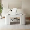 Velign 60" White Standing Computer Desk with 2-Door Storage Cabinet