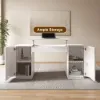 Velign 60" White Standing Computer Desk with 2-Door Storage Cabinet