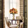 Retro European Style Golden Crystal Glass Carved Vase Artificial Flowers in Vase Set