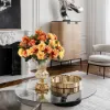 Retro European Style Golden Crystal Glass Carved Vase Artificial Flowers in Vase Set