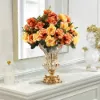 Retro European Style Golden Crystal Glass Carved Vase Artificial Flowers in Vase Set