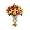 Retro European Style Golden Crystal Glass Carved Vase Artificial Flowers in Vase Set
