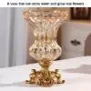 Retro European Style Golden Crystal Glass Carved Vase Artificial Flowers in Vase Set