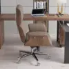 Picture of Modern Ergonomic Khaki Faux Leather Swivel Office Chair with Walnut Wood Accents