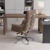 Picture of Modern Ergonomic Khaki Faux Leather Swivel Office Chair with Walnut Wood Accents