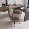 Picture of Modern Ergonomic Khaki Faux Leather Swivel Office Chair with Walnut Wood Accents