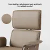 Picture of Modern Ergonomic Khaki Faux Leather Swivel Office Chair with Walnut Wood Accents