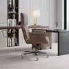 Picture of Modern Ergonomic Khaki Faux Leather Swivel Office Chair with Walnut Wood Accents