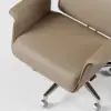 Picture of Modern Ergonomic Khaki Faux Leather Swivel Office Chair with Walnut Wood Accents