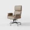 Picture of Modern Ergonomic Khaki Faux Leather Swivel Office Chair with Walnut Wood Accents