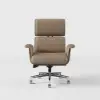 Picture of Modern Ergonomic Khaki Faux Leather Swivel Office Chair with Walnut Wood Accents