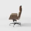 Picture of Modern Ergonomic Khaki Faux Leather Swivel Office Chair with Walnut Wood Accents