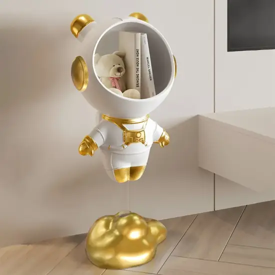 Astronaut Resin Figurine Gold Floating Side Table with Storage