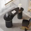 Modern 110 cm Curved Black Wood Desk with 3 Drawers & Fluted Double Pedestal Base
